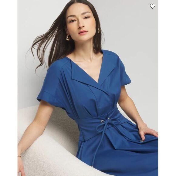 New! White House Black Market Short Sleeve Collar Poplin Midi Dress, size S - Picture 2 of 16